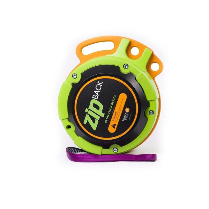 zipBACK zip line trolley retrieval system in neon lime green