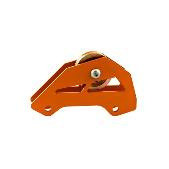 orange stabilizer accessory for the zipSTOP Brake Trolley that adds an additional zip line trolley wheel