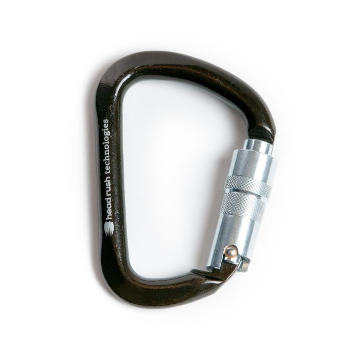 triple locking steel carabiner for zip line trolley and harness attachment
