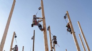 Utility worker climbing and training at height using TruBlue SafeLine system
