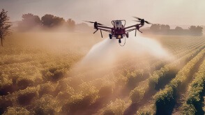 An agricultural drone watering crops after being tested while attached to a TruBlue SafeLine