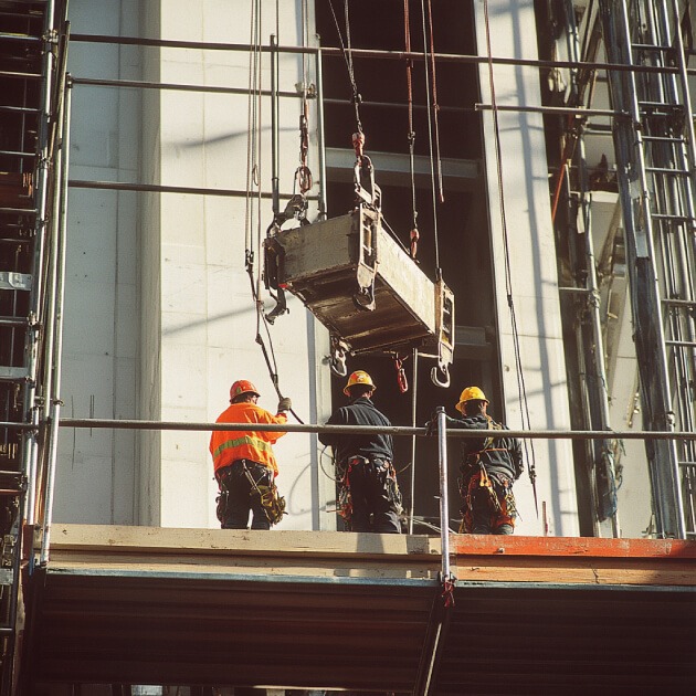 A team works on an elevated platform while protecting a large rigged asset, and those below, with TruBlue SafeLine