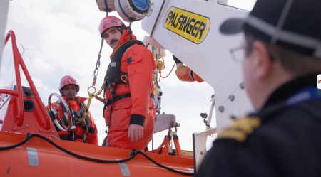Maritime worker training at height using TruBlue SafeLine controlled descent system