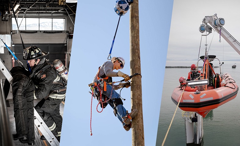 Workers training at height using TruBlue SafeLine controlled descent system
